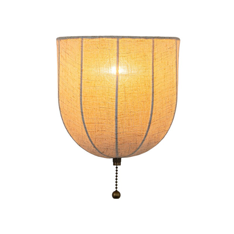 1 - Light Retro Pull Chain Semi Circular Linen Wall Sconce 1 - Light Retro Pull Chain Semi Circular Linen Wall Sconce