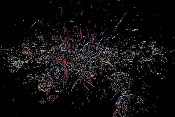 Data from the MeerKAT radio telescope array show two types of filaments at the Milky Way's center, running either perpendicular or parallel to the galactic plane.