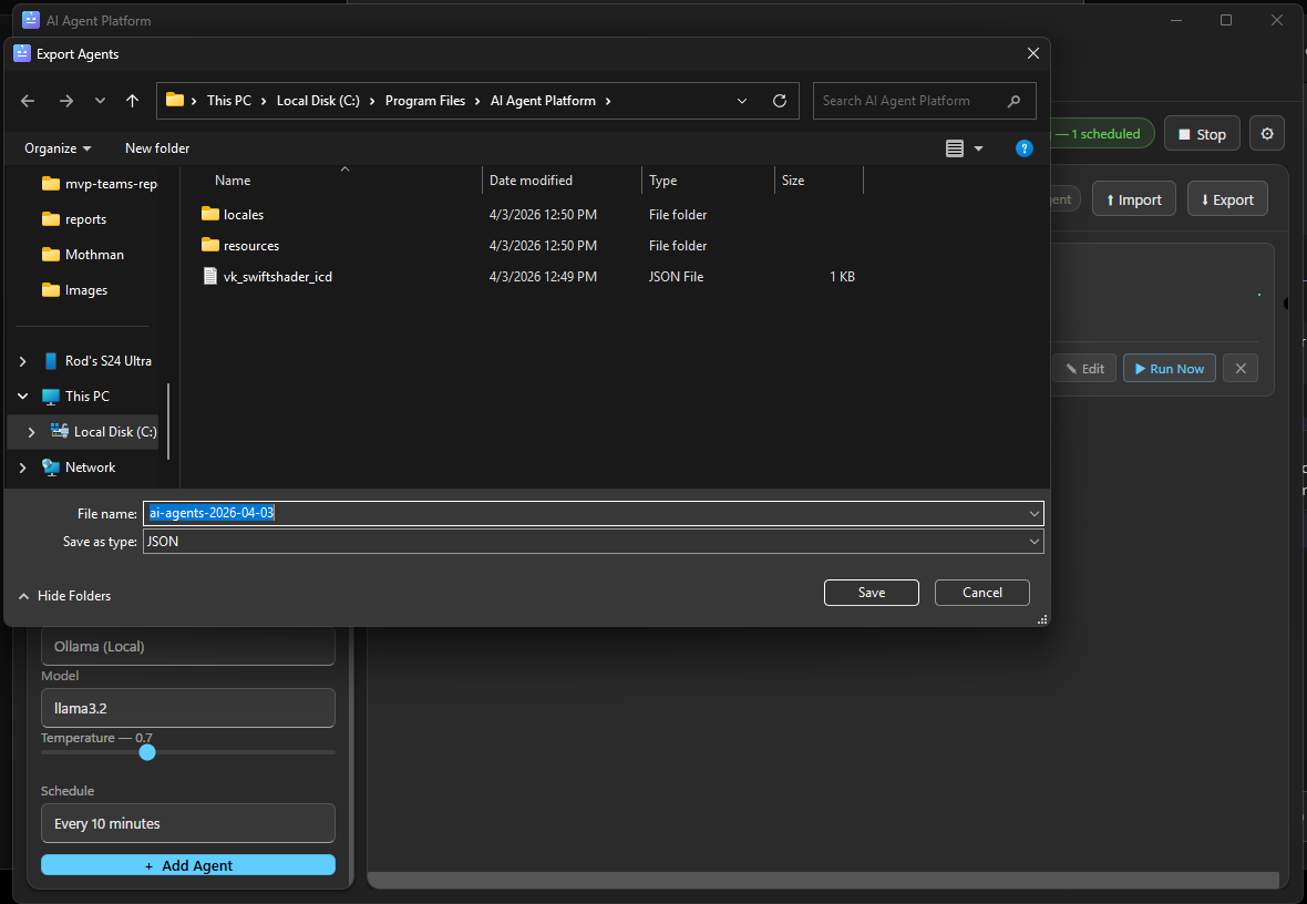 AI Agent Platform — export an Agent