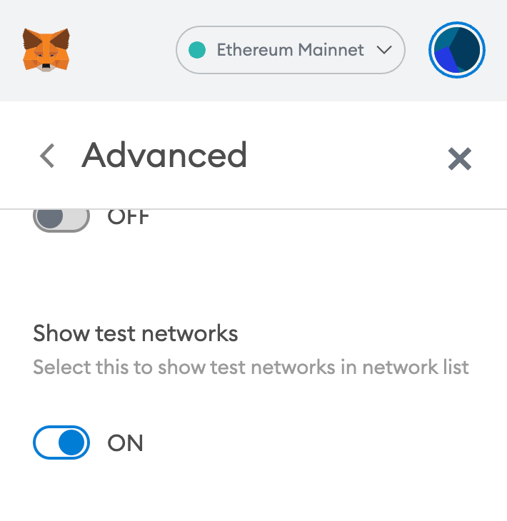 A screenshot of the settings menu of MetaMask.