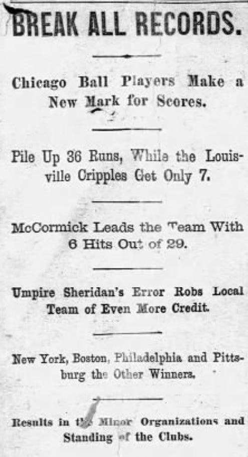 1897 Louisville Colonels Chicago Colts 36 7