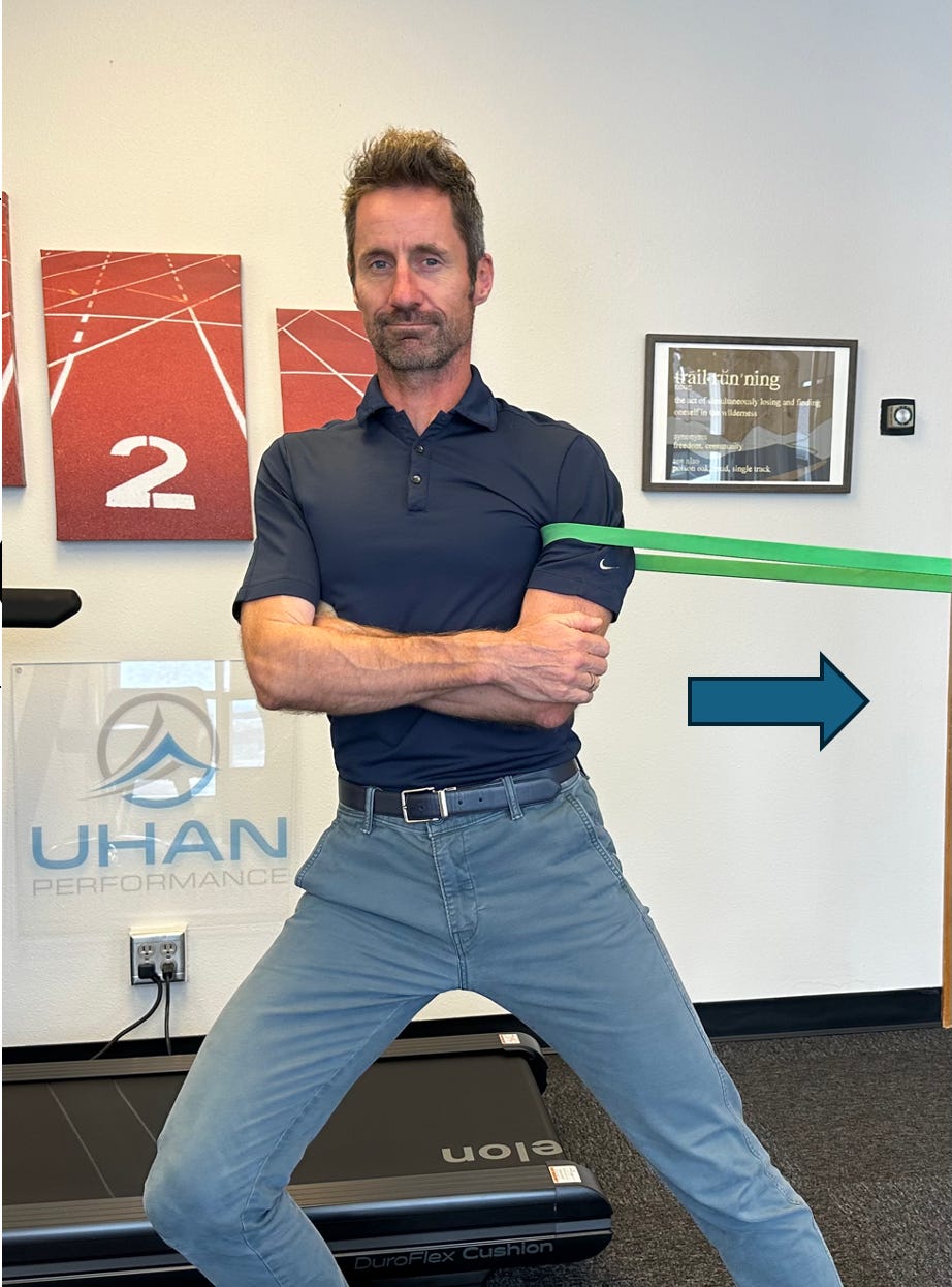 a man doing a banded shoulder stretch a man doing a banded shoulder stretch