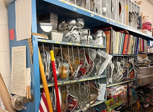 Racks of shaped cake pans available for checkout at small town library Racks of shaped cake pans available for checkout at small town library