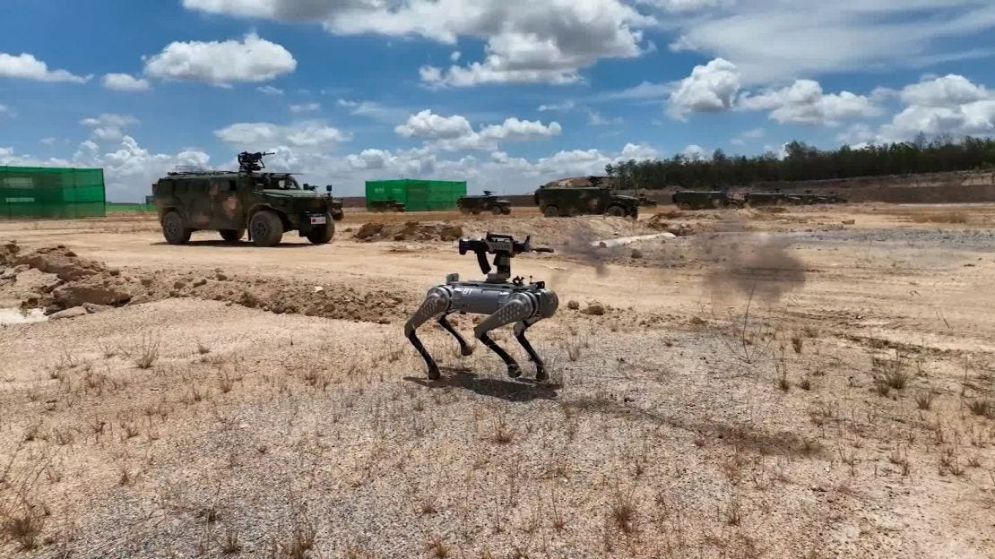 China's military displayed a machine gun equipped robot battle "dog" during joint drills with Cambodia