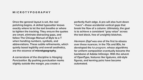 Examples of a text without and with applying microtypography