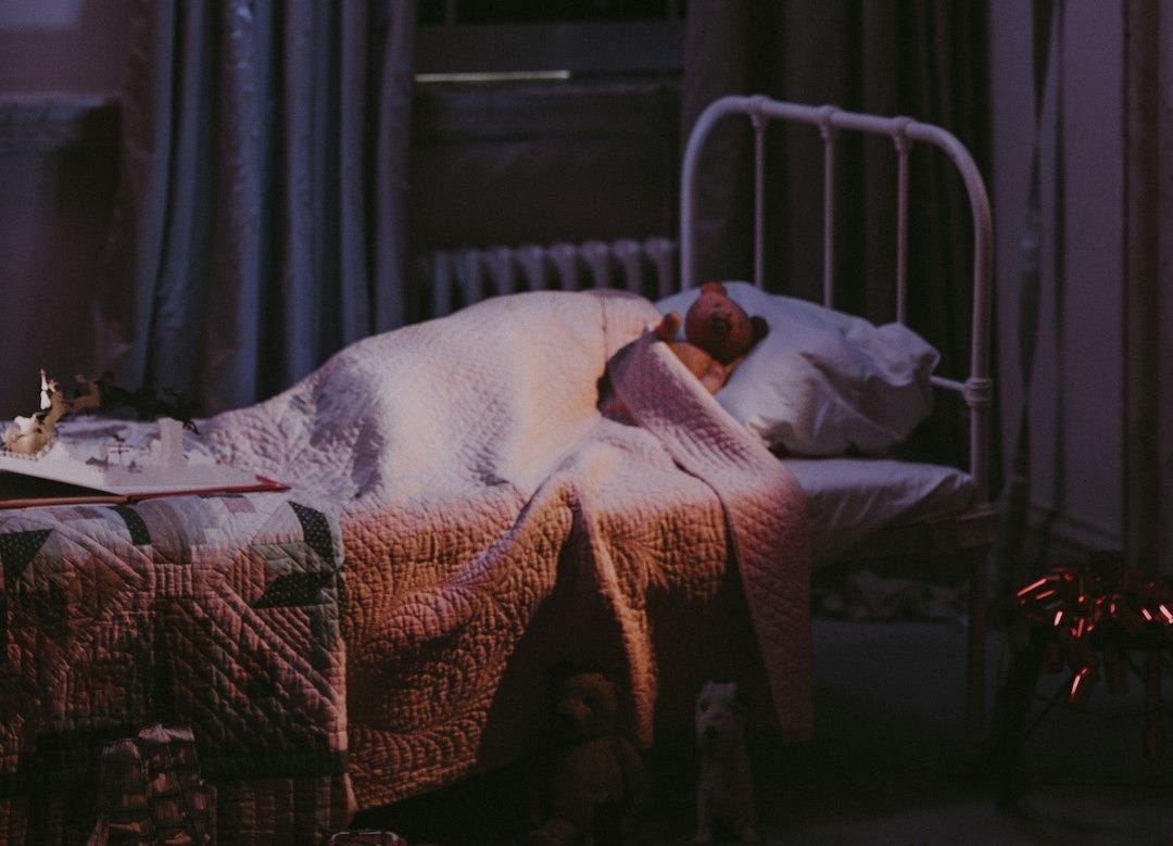 bear on bed inside room