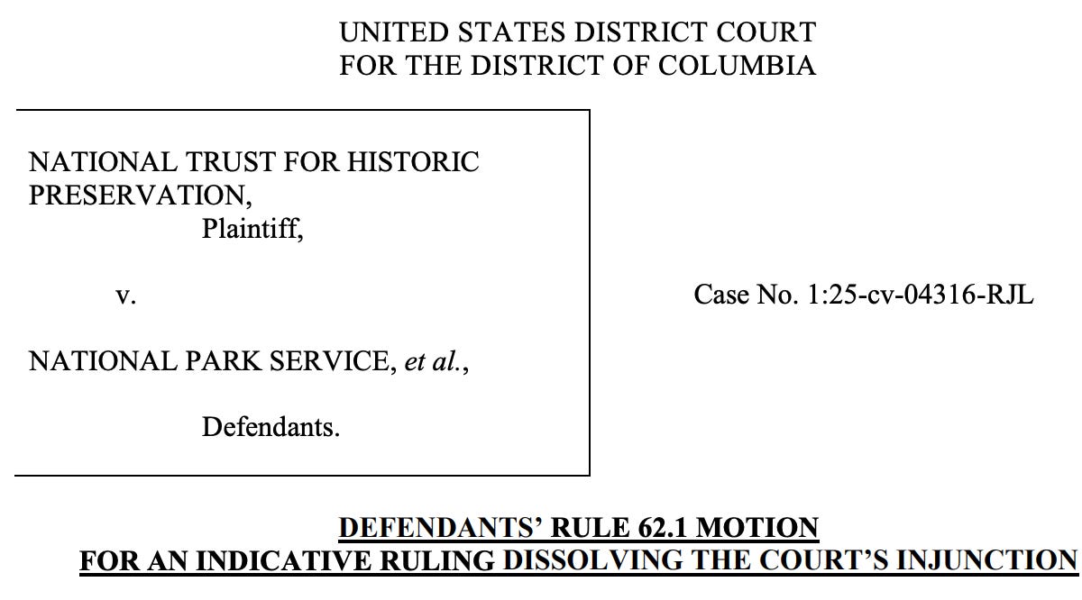 memeorandum: Breaking: DOJ's leaders just filed what amounts to a Truth social post as a legal filing in the ballroom case (Chris Geidner