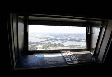View from inside the observation deck of the Washington Monument.