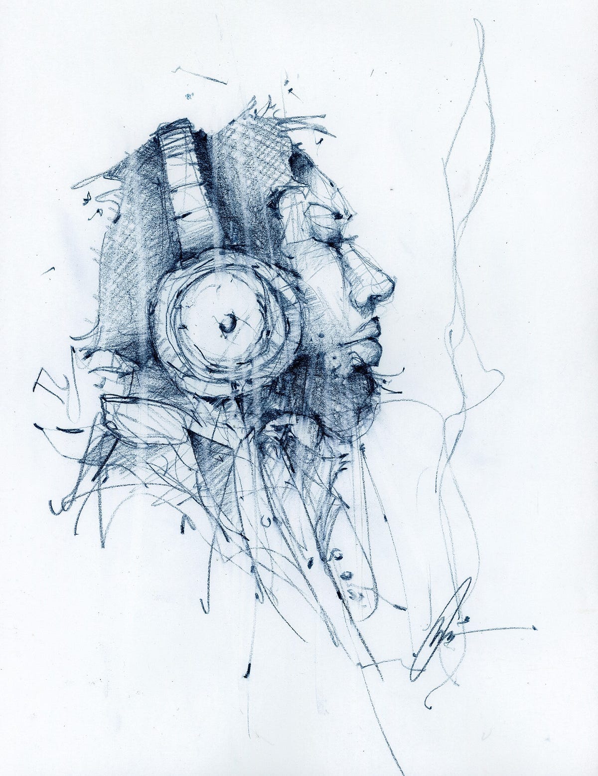Metro man…yes, he was smoking and listening to his headphones. MO Bilbeisis, 2025- pencil drawing