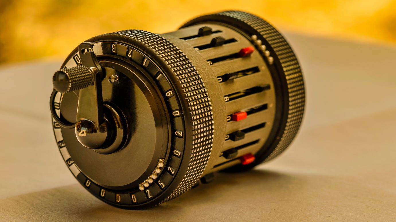 Curta hand held mechanical calculator designed by Curt Herztark in the 1930s