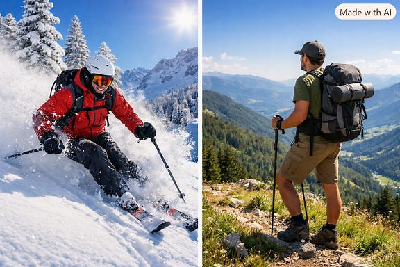 Skieur hiver et randonneur été Skieur hiver et randonneur été