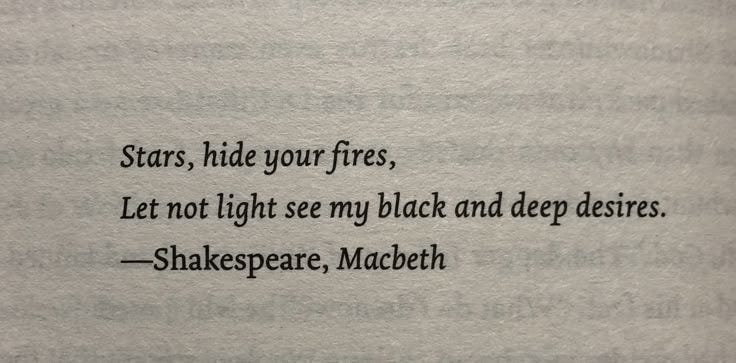 This may contain: shakespeare's poem written in black ink on a piece of white paper with the words stars, hide your fires, let not light see my black and deep