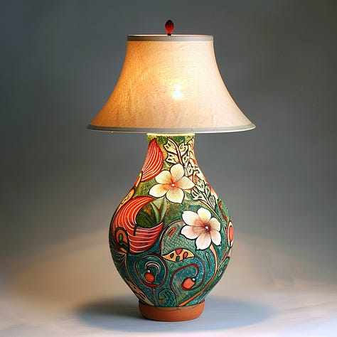 Dog, lamp, meadow - Batik