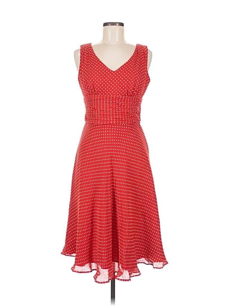 Donna Ricco 100% Silk Houndstooth Red Cocktail Dress Size 6 - photo 1 Donna Ricco 100% Silk Houndstooth Red Cocktail Dress Size 6 - photo 1