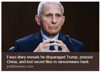 A person in a suit is shown with a tablet, discussing the disclosure of Trump's criticism, China's praise, and lost secret files due to a ransomware attack. AI-generated content may be incorrect.
