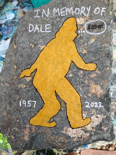 Dale’s rock, colors and words, mixed media piece with dried flowers, Iris in the sea mist