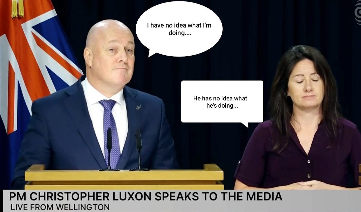 An image of Luxon at the press conference saying, "I have no idea what I'm doing." An image of Luxon at the press conference saying, "I have no idea what I'm doing."