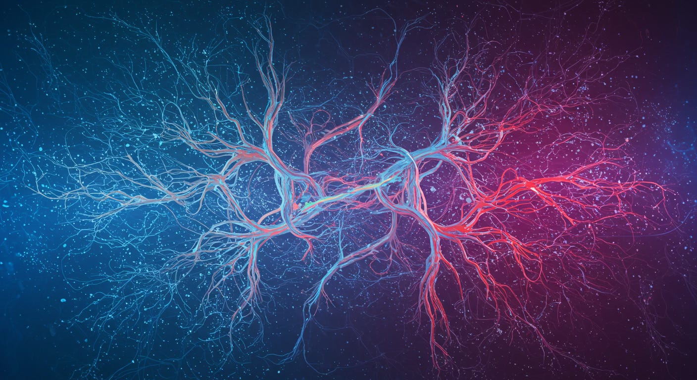 Blue, pink, white, neural network.