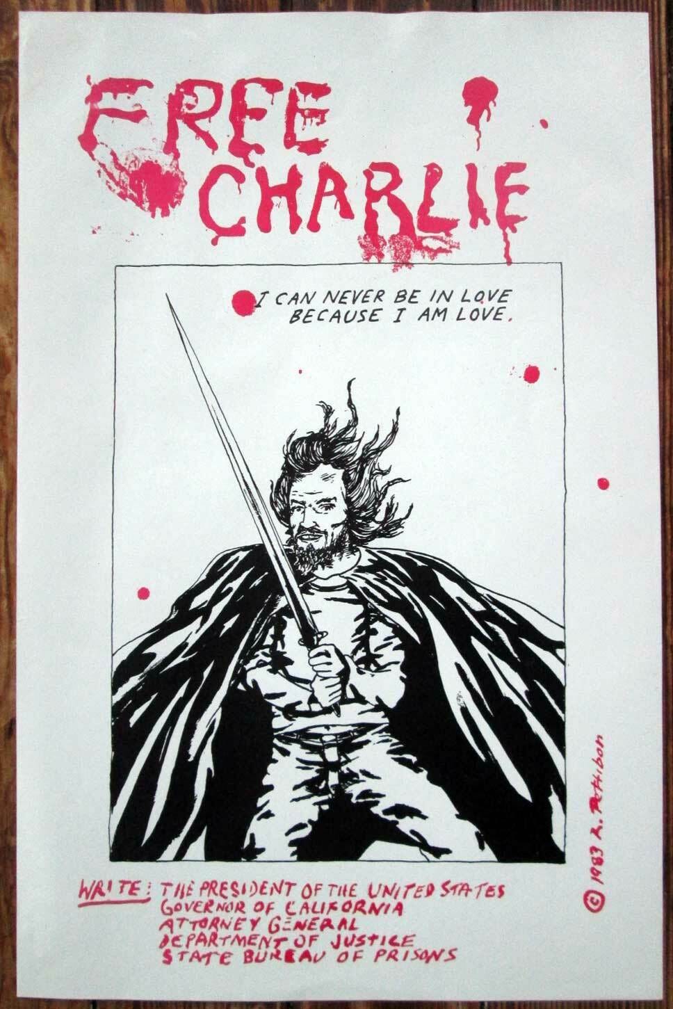 popsike.com - *Genuine* RAYMOND PETTIBON Free Charlie POSTER 1983 SST CHARLES  MANSON - auction details