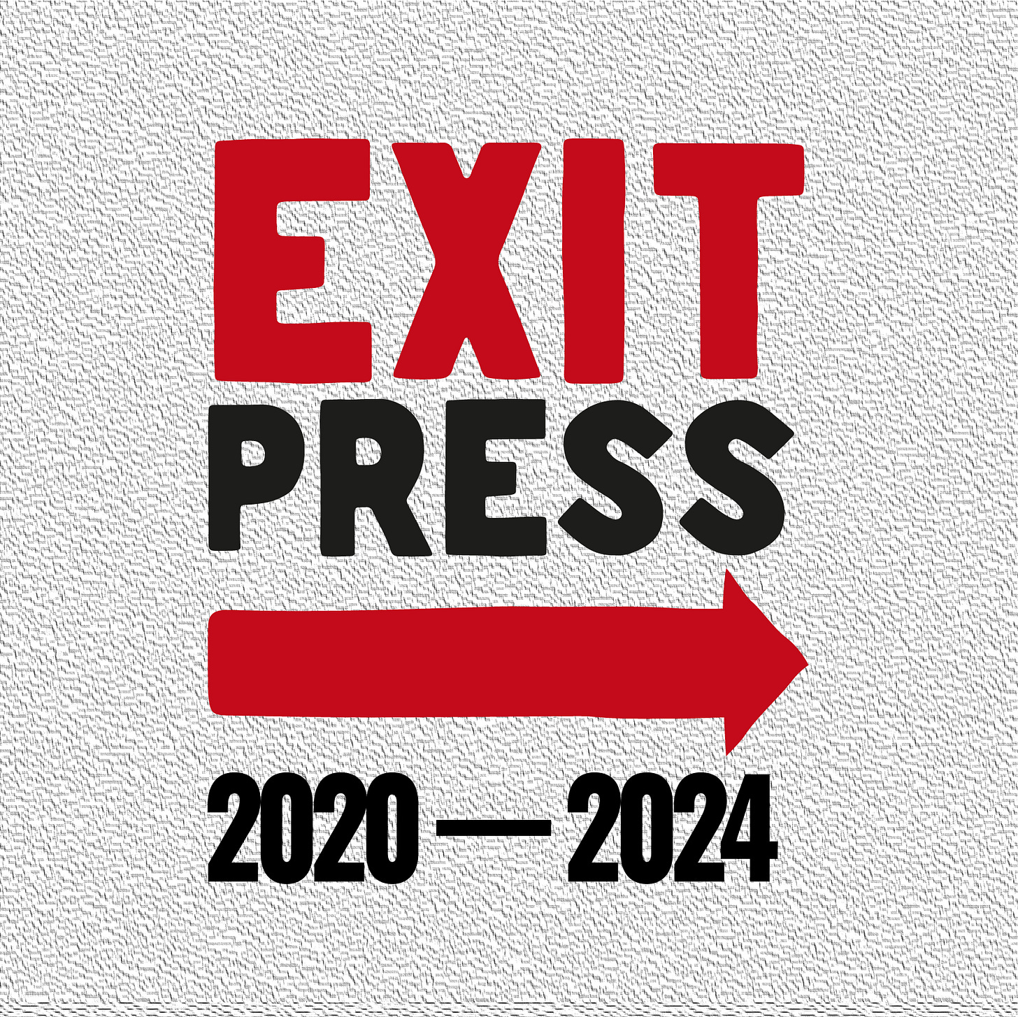 The EXIT Press logo with the additional text 2020-2024, on a textured background.