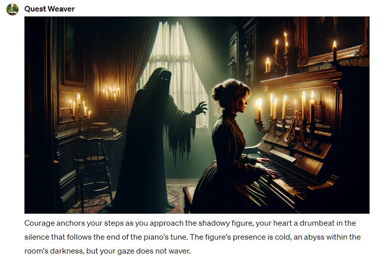 Spooky scene generated by QuestWeaver for a horror story