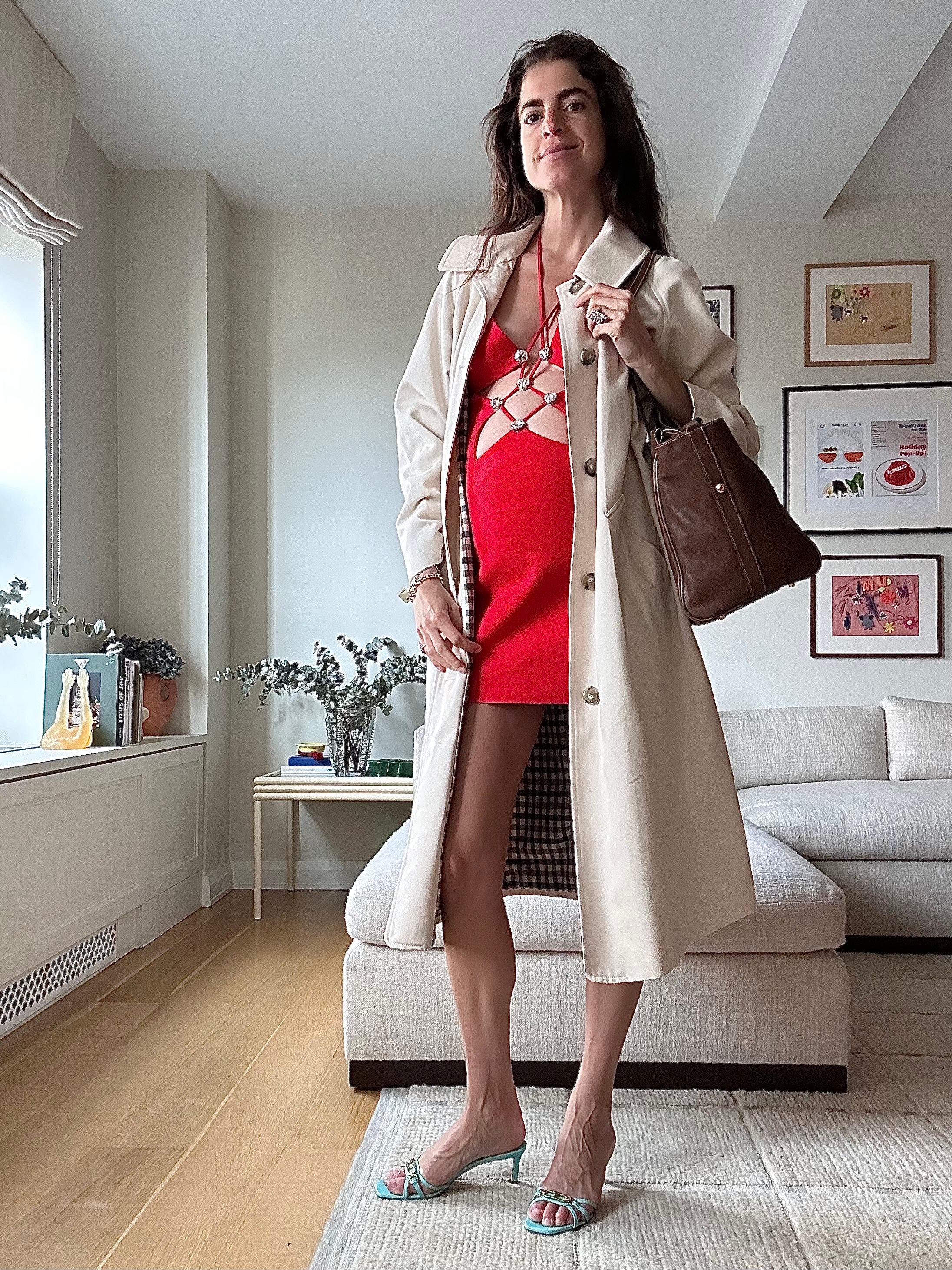red dress and white coat White coat & Red dress