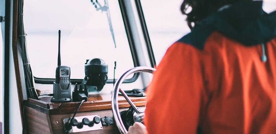 person holding steering wheel inside vehicle during daytime