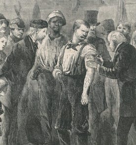 A person in a suit being given a arm shot

AI-generated content may be incorrect.