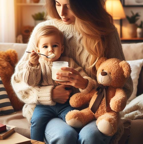 Young mother and child with a Teddy Bear