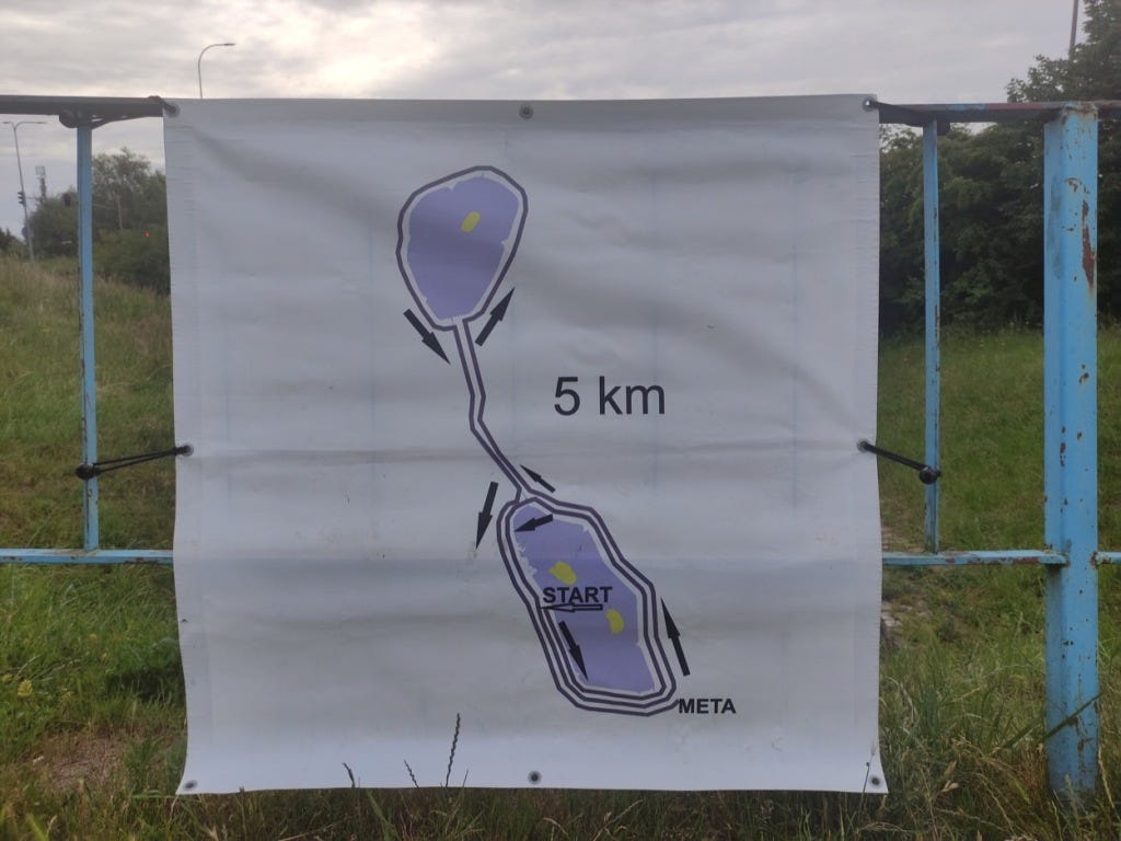 Route map, hung on railings at the finish line.