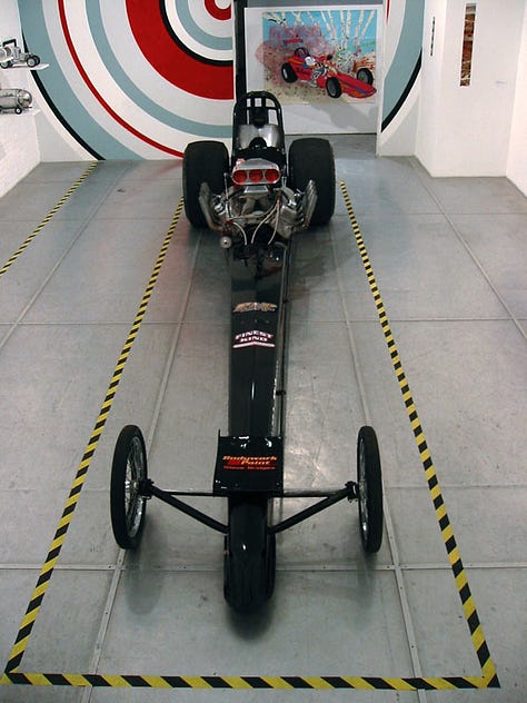photos of a 1968 dragster exhibited at SPRING in Brooklyn 2005