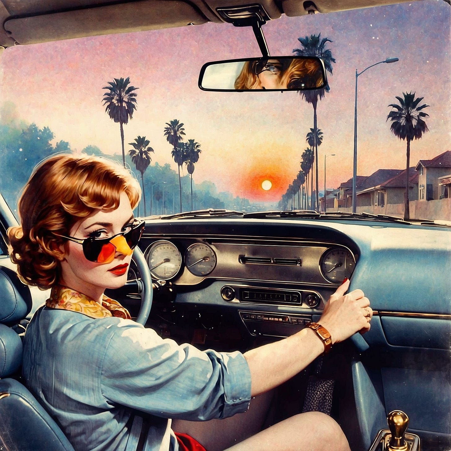 This image strongly resembles a digital painting or a photo-realistic airbrush illustration, heavily inspired by the 1980s-1990s retro-futuristic aesthetic. It may also draw on pop surrealism or lowbrow art influences, reminiscent of artists like James Jean, Mark Ryden, or even the hyper-realism of Robert McGinnis with a twist of Wes Anderson-like cinematography. This image strongly resembles a digital painting or a photo-realistic airbrush illustration, heavily inspired by the 1980s-1990s retro-futuristic aesthetic. It may also draw on pop surrealism or lowbrow art influences, reminiscent of artists like James Jean, Mark Ryden, or even the hyper-realism of Robert McGinnis with a twist of Wes Anderson-like cinematography.