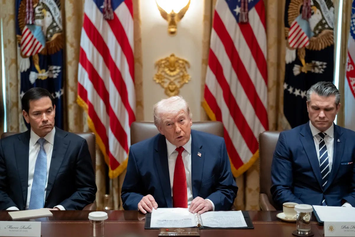 From left to right: Marco Rubio, Donald Trump, Pete Hegseth From left to right: Marco Rubio, Donald Trump, Pete Hegseth