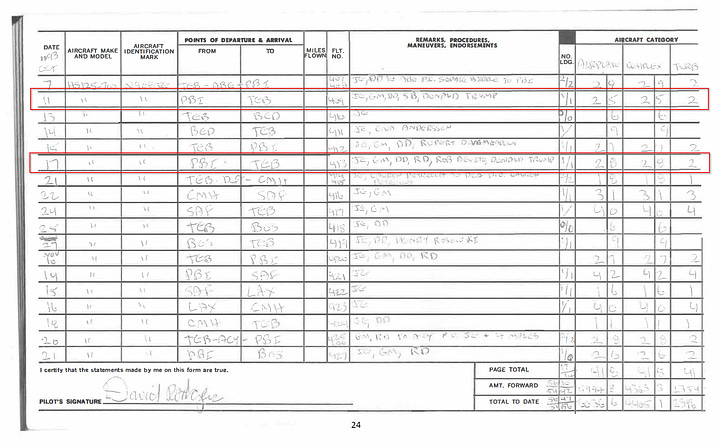 Donald Trump on Epstein Flight Logs