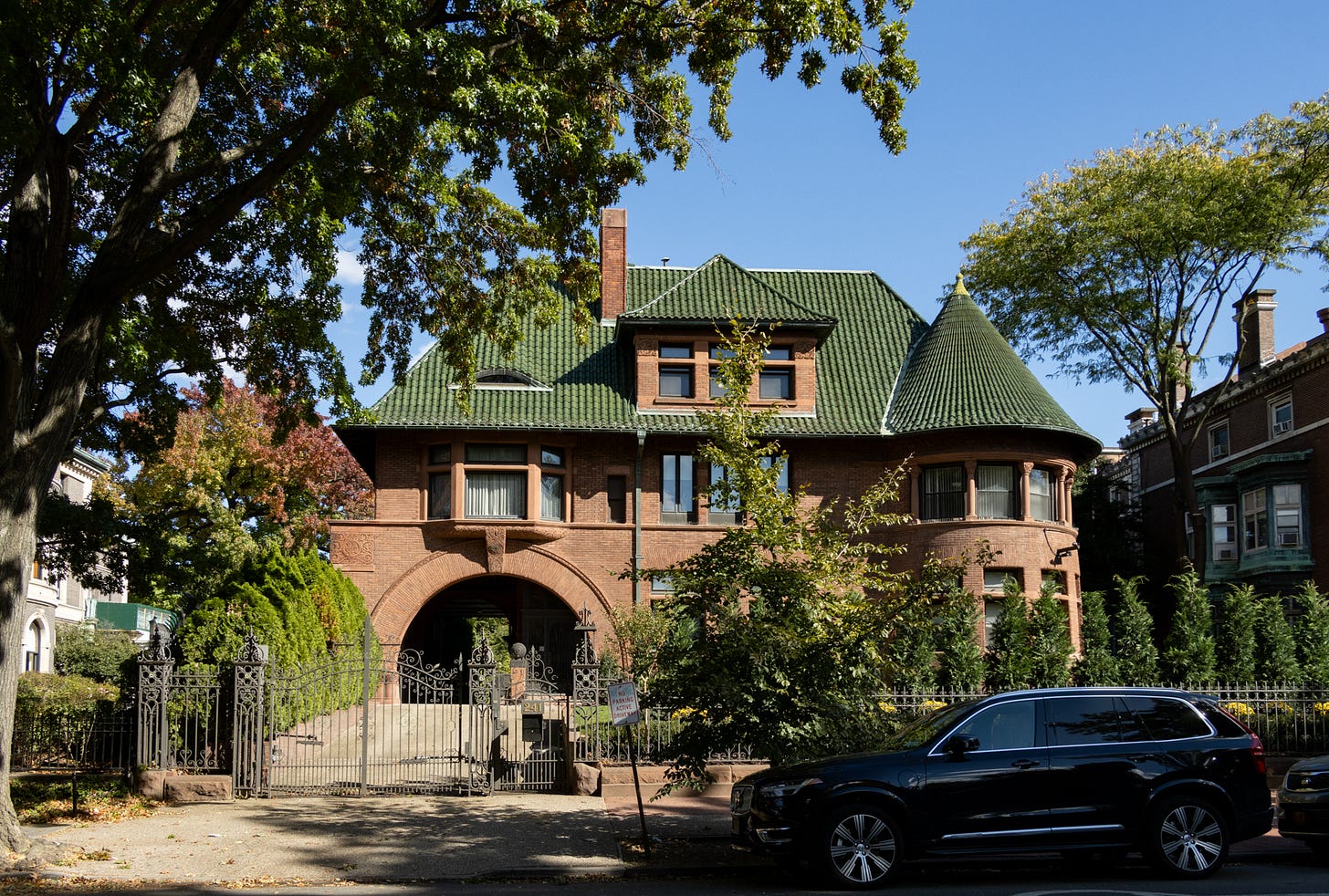 mansion with a green roof