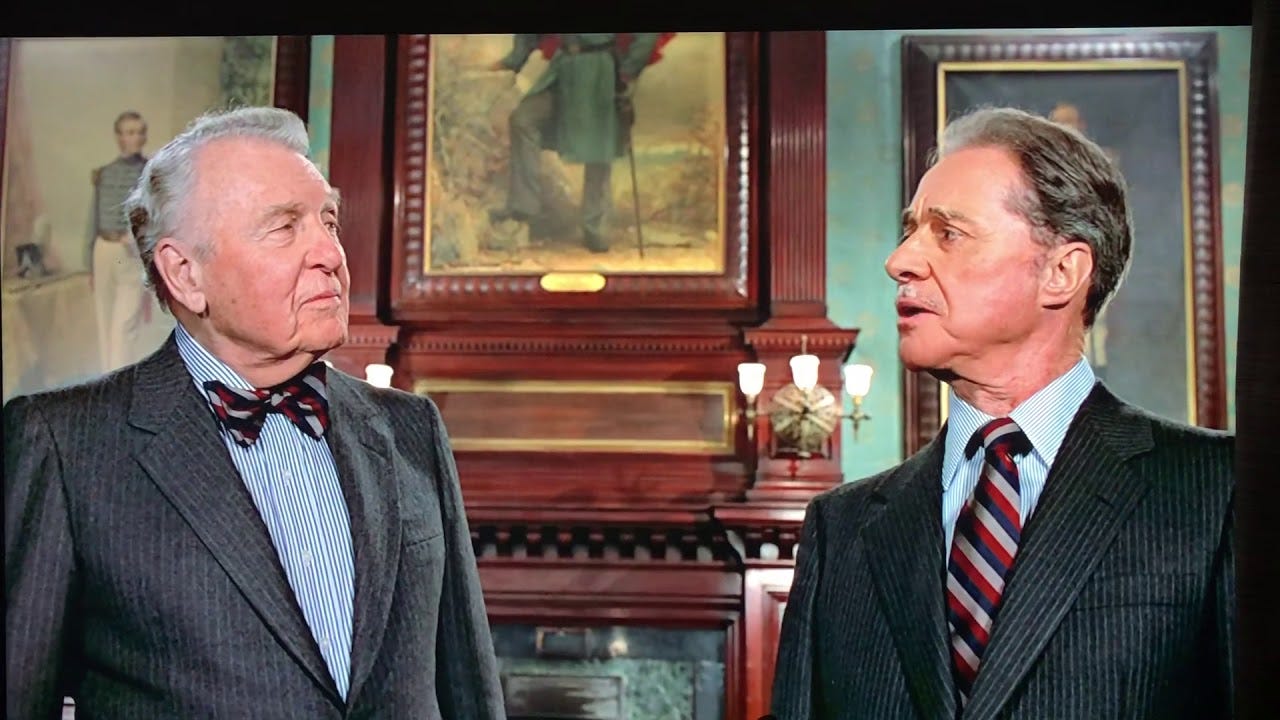 Randolph and Mortimer Duke, two wealthy white guys in formal attire, looking at each other snootily in a luxurious interior Randolph and Mortimer Duke, two wealthy white guys in formal attire, looking at each other snootily in a luxurious interior