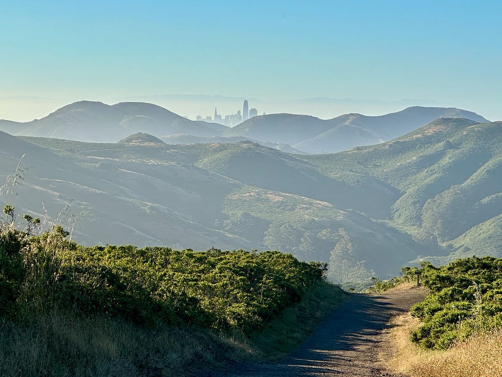 Trail in Marin Headlands with a view of San Francisco