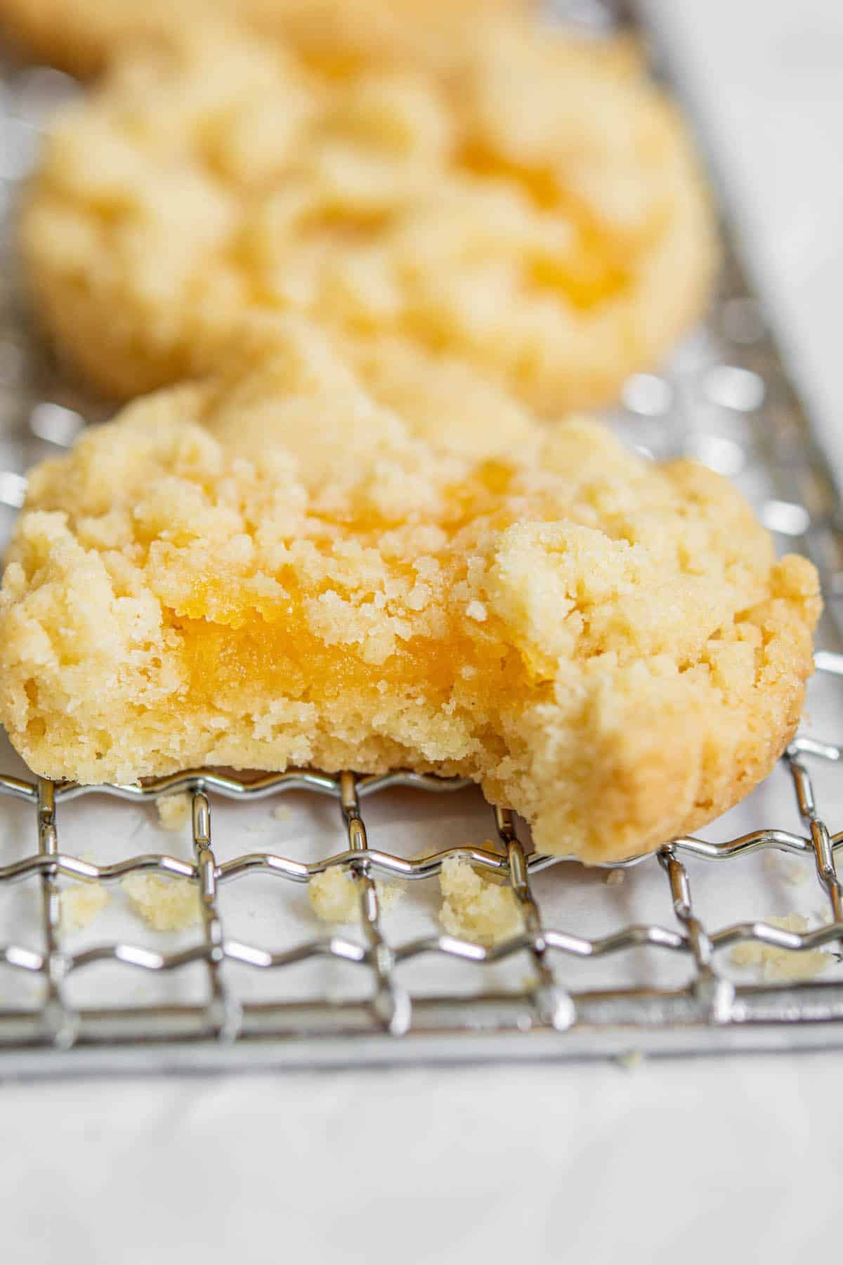bitten lemon curd crumble cookie.