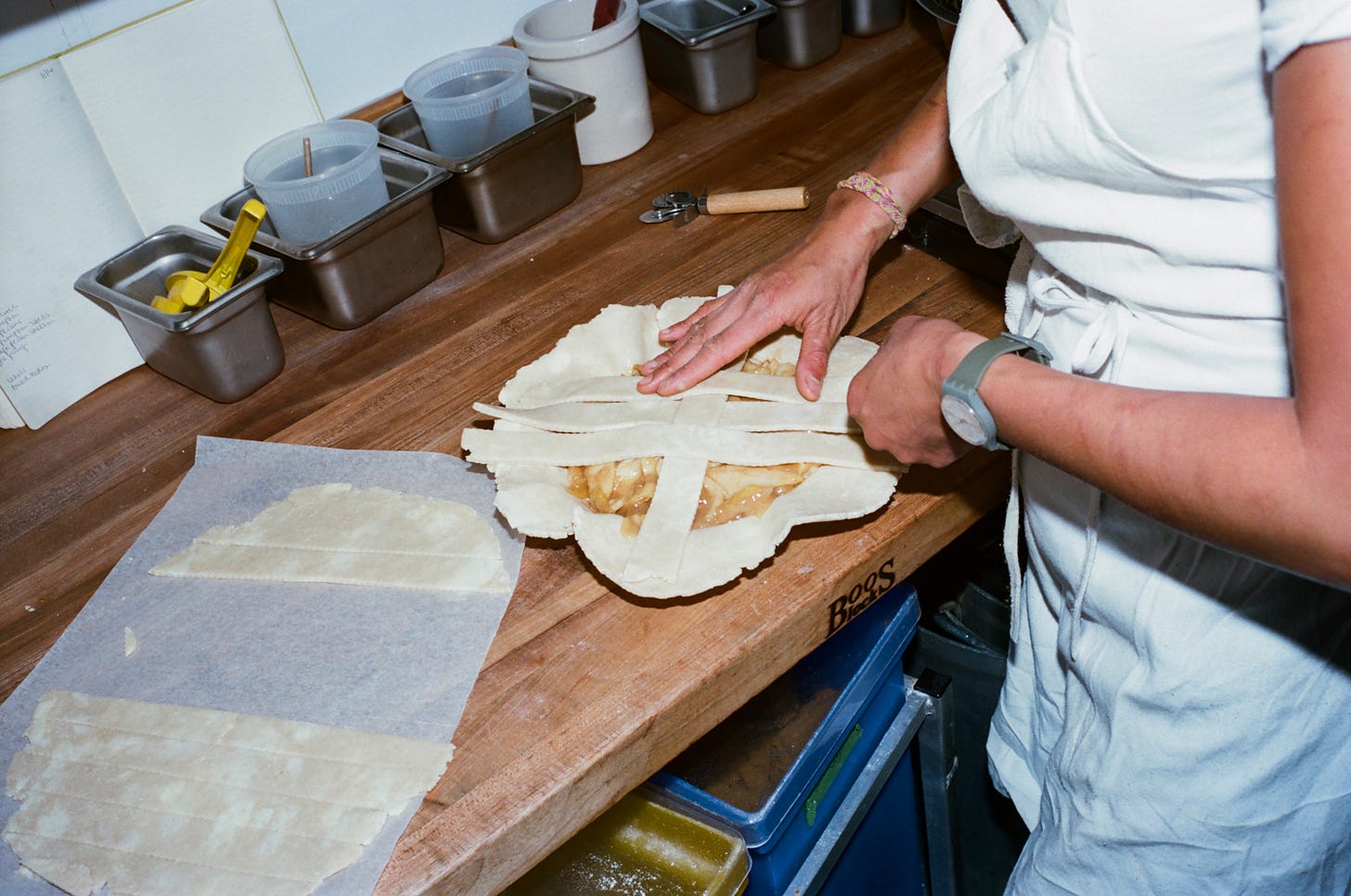 Chan making a lattice for an apple pie