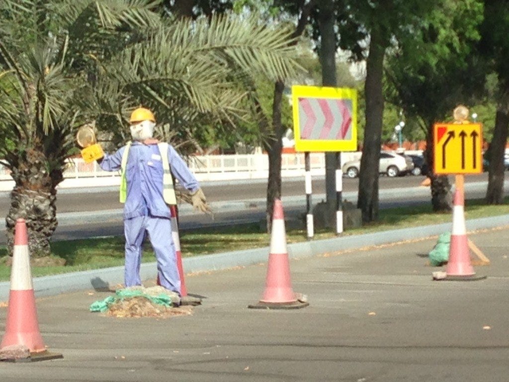 Roadworks scarecrow! Roadworks scarecrow!