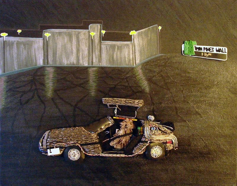 Back to the Future car DeLorean acrylics Einstein dog pop art beaded Twin Pines Mall Back to the Future car DeLorean acrylics Einstein dog pop art beaded Twin Pines Mall