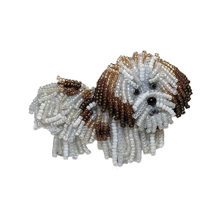 Bead embroidery beaded Havanese dog brooch. SOLD on Etsy..