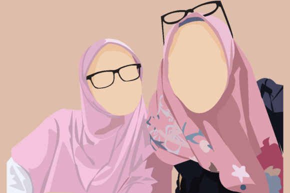 Muslim Friendship Wears Glasses Graphic by designbyanana · Creative Fabrica