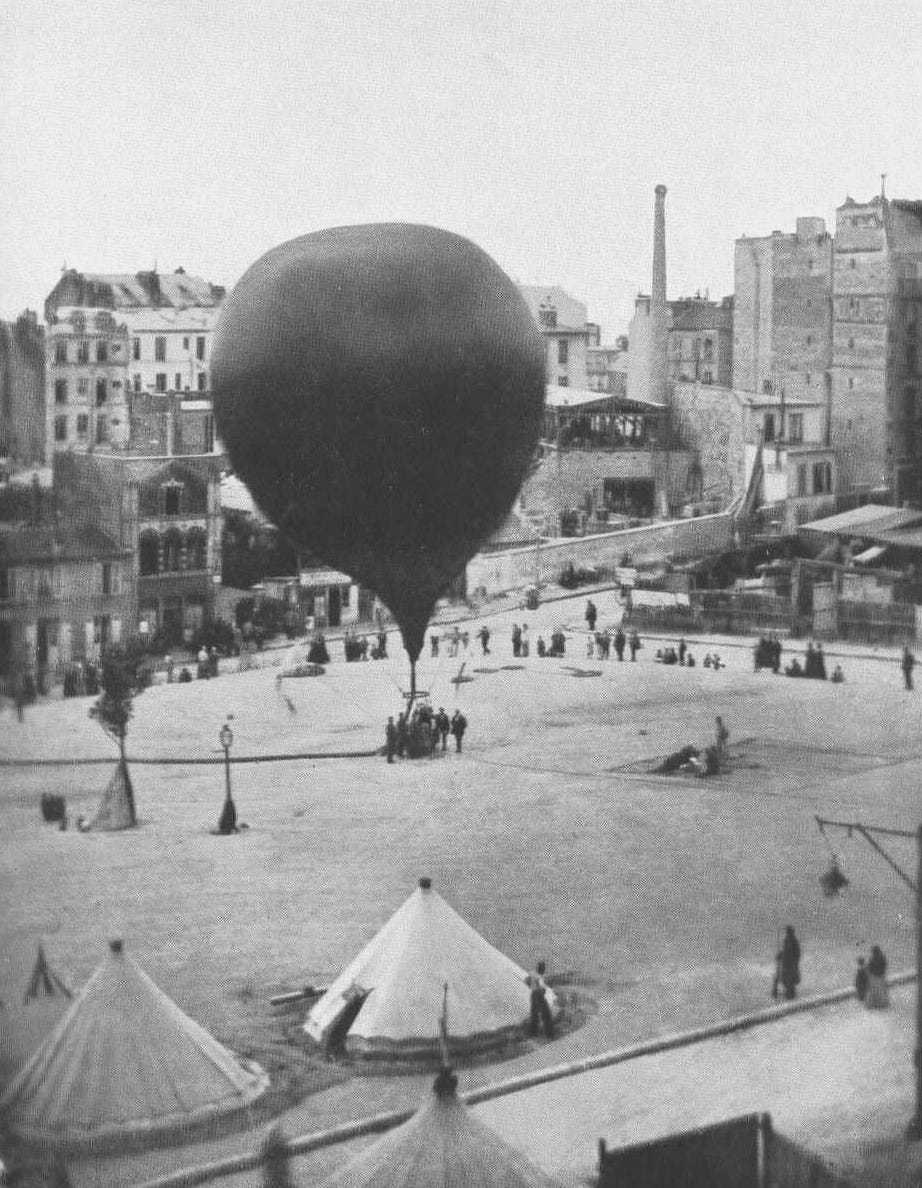 A photo of The Neptune, the first balloon used to carry mail during the Siege of Paris, 23 September 1870. A photo of The Neptune, the first balloon used to carry mail during the Siege of Paris, 23 September 1870.