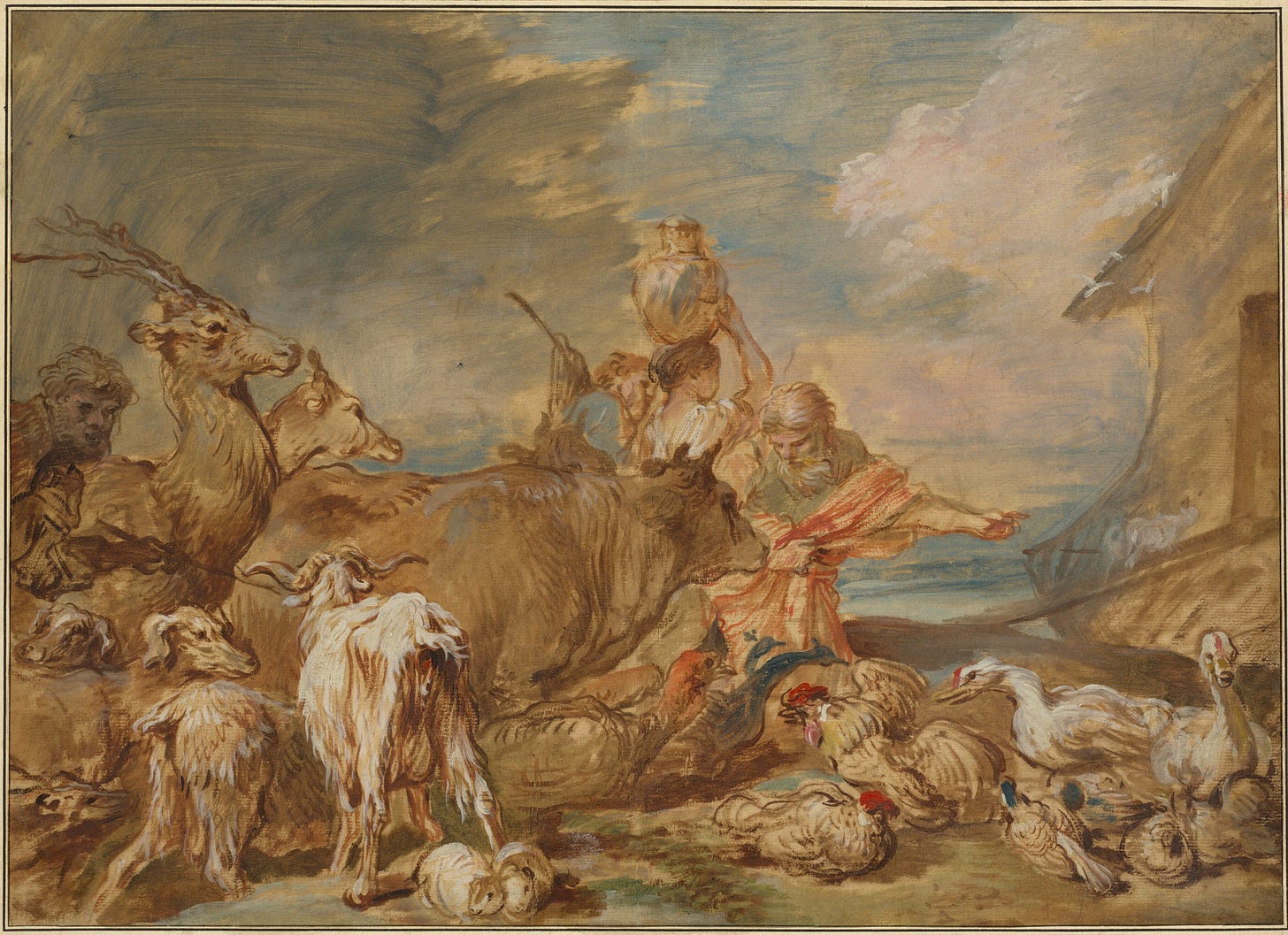 Noah Leading the Animals into the Ark by Giovanni Benedetto ...