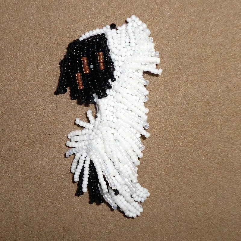 Happy Papillon dog bead embroidery custom beaded pin etsy black white Happy Papillon dog bead embroidery custom beaded pin etsy black white