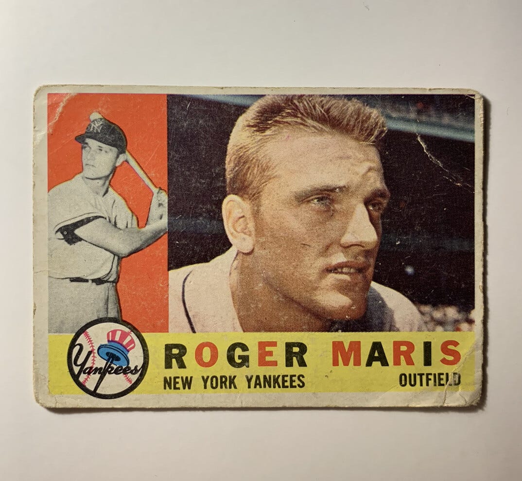 1960 Topps Roger Maris #377 New York Yankees Baseball Card Low Grade  (Creases)