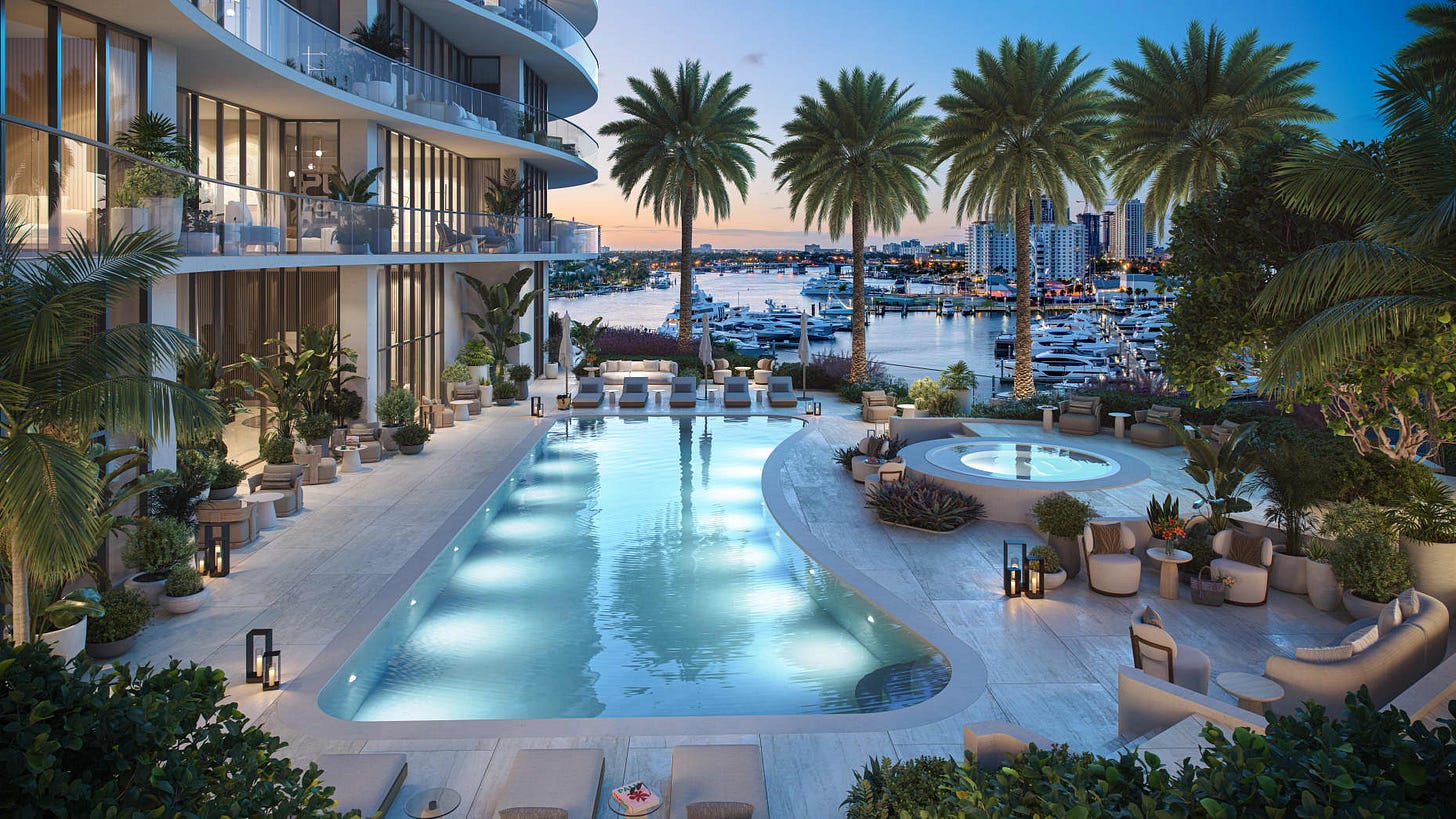 Renderings of plans for a new development at the Bahia Mar marina in Fort Lauderdale, Florida.