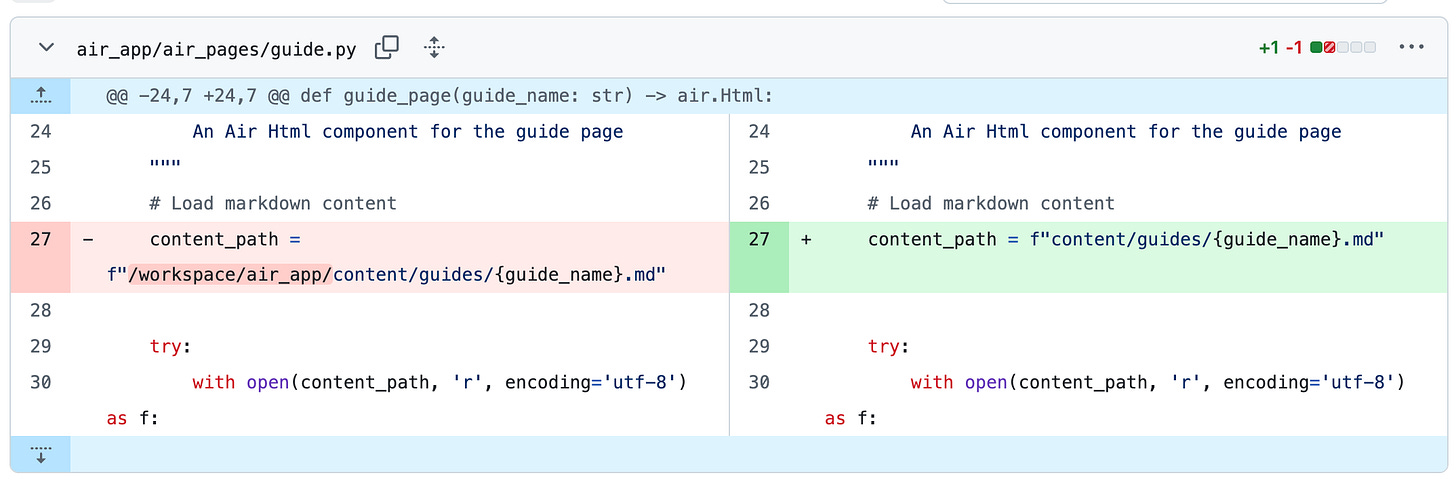 A hardcoded path that needed correction