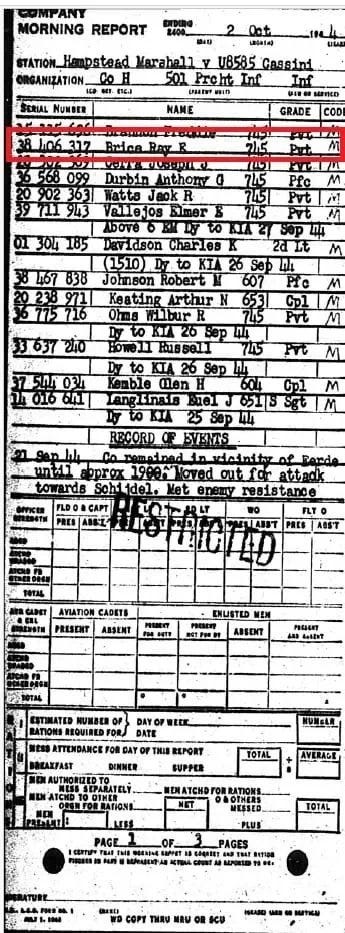 PVT Ray E. Brice Morning Report